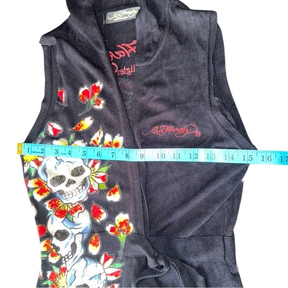 ▶️ Ed Hardy ◀️ 'True 'Til Death'Knit Belted Cardigan Sweater Vest - Picture 7 of 13